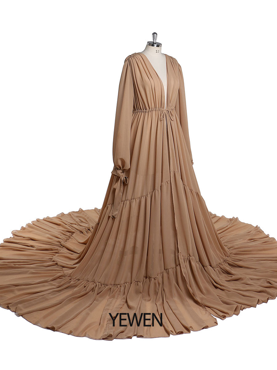 Chiffon Coffee Color Custom Plus Size Maternity Gown 20W / Tan Color Chiffon Coffee Color Custom Plus Size Maternity Gown 20W / Tan Color