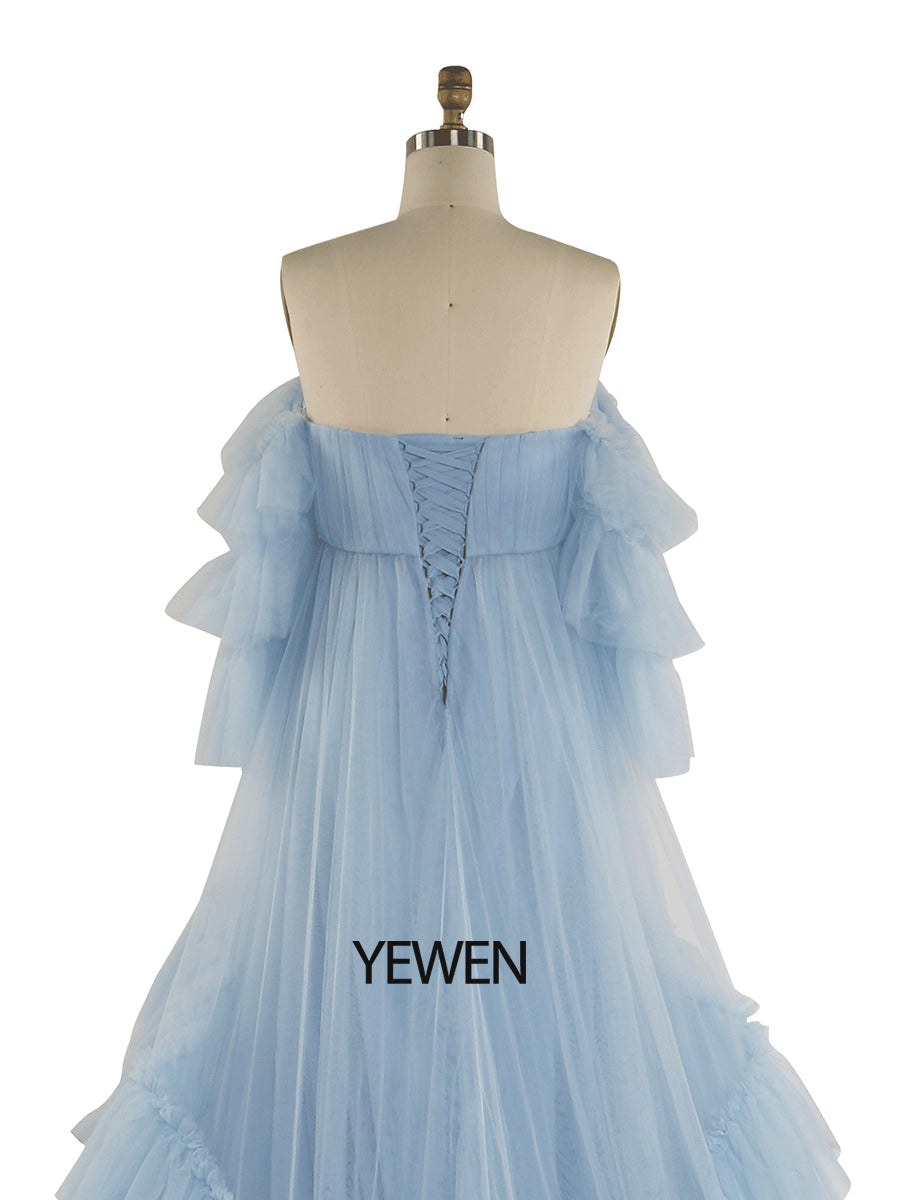 Baby Blue Tulle Dress for Photoshoot Ruffle Colorful Wedding Dresses YW2051-2 4 / N207 White Baby Blue Tulle Dress for Photoshoot Ruffle Colorful Wedding Dresses YW2051-2 4 / N207 White