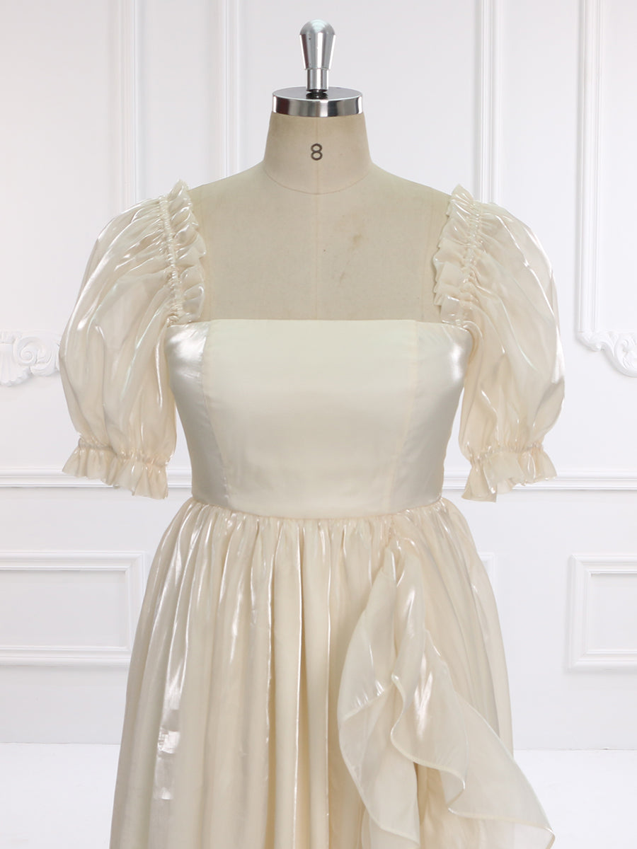 Shining Ruffles Floor Length Smooth Shining Organza Prom Gown Party Dress Leg Slit with ...
