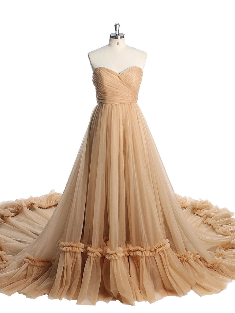Strapless Elegant Colorful Wedding Dresses Ruffled Tulle Photo Shoot D yewendress Strapless Elegant Colorful Wedding Dresses Ruffled Tulle Photo Shoot D yewendress