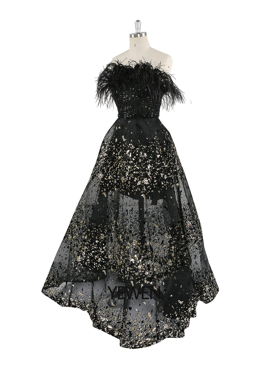 Black A-Line Sexy Evening Dresses Gowns Feather Beaded Luxury 2022 For Women Wedding Party yewendress Black A-Line Sexy Evening Dresses Gowns Feather Beaded Luxury 2022 For Women Wedding Party yewendress
