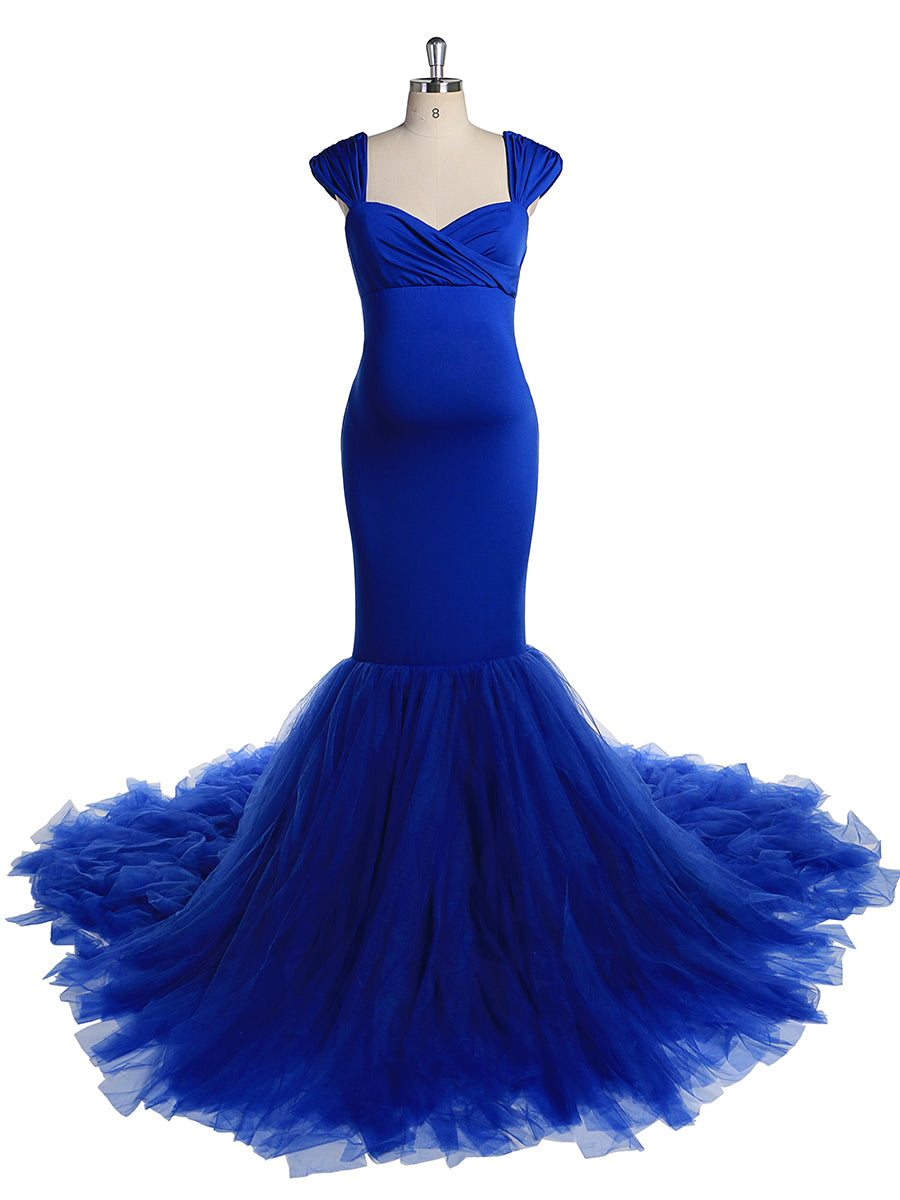 yewendress Off Shoulder Royal Blue Mermaid Maternity Dress Gown for Baby Shower Photography 28W Royal Blue