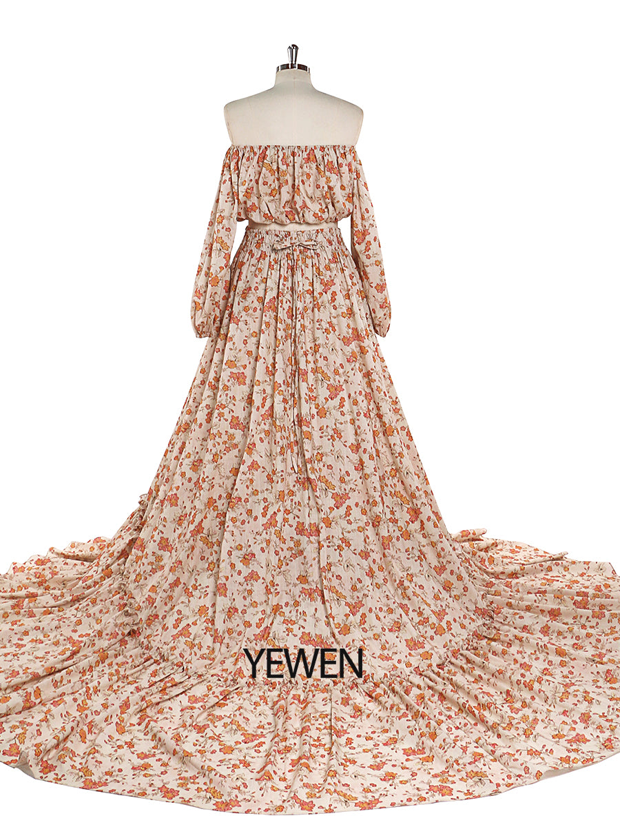 Elegant 2 Piece Set Floral Print Cotton Fabric Woman Maxi Dresses Pho 4 / Picture Color Elegant 2 Piece Set Floral Print Cotton Fabric Woman Maxi Dresses Pho 4 / Picture Color