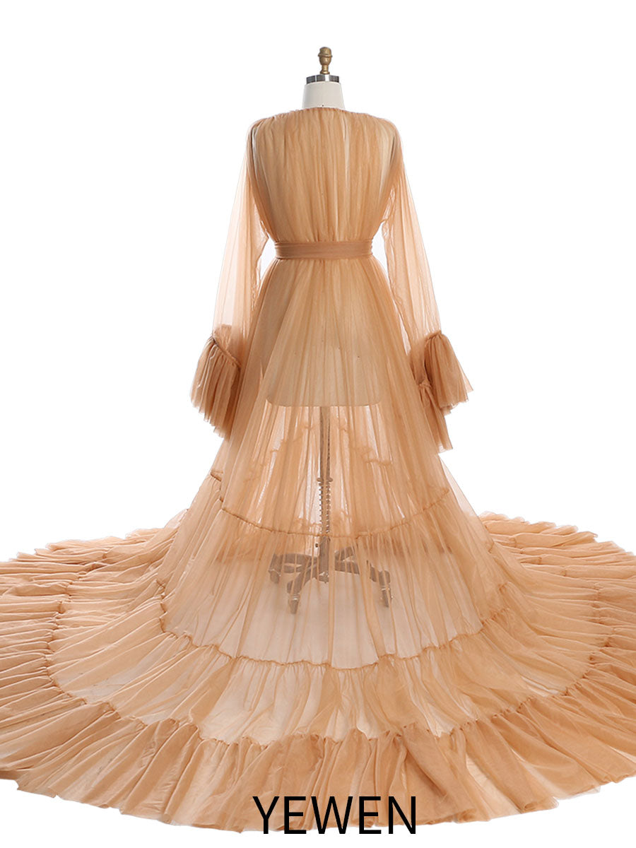 prom dresses big skirt Long Prom Dress with Removable Tulle Overskirt