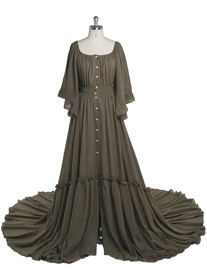 Front view of boho photoshoot dress with flare sleeves