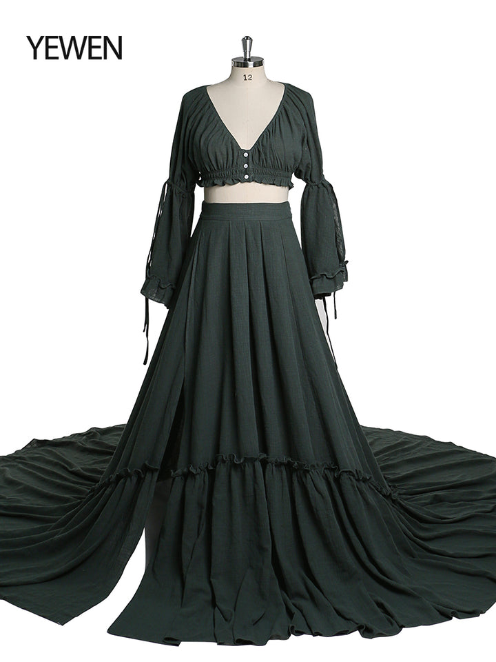 Lifestyle real shot of boho photoshoot dress for natural maternity and baby shower photography