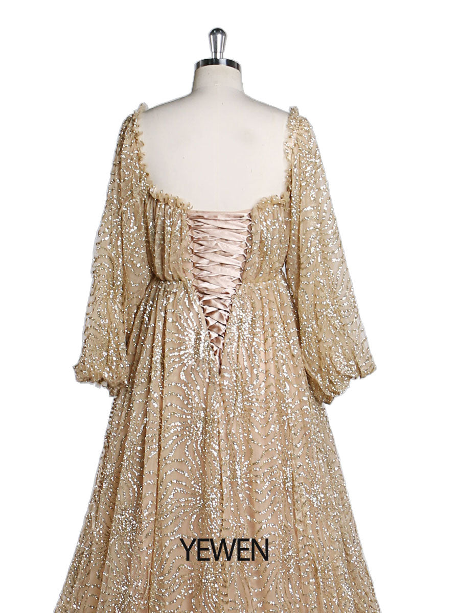 Champagne Gold Glitter Tulle Maternity Gowns for Photoshoot Lace Up P 16 / Champagne Gold Champagne Gold Glitter Tulle Maternity Gowns for Photoshoot Lace Up P 16 / Champagne Gold
