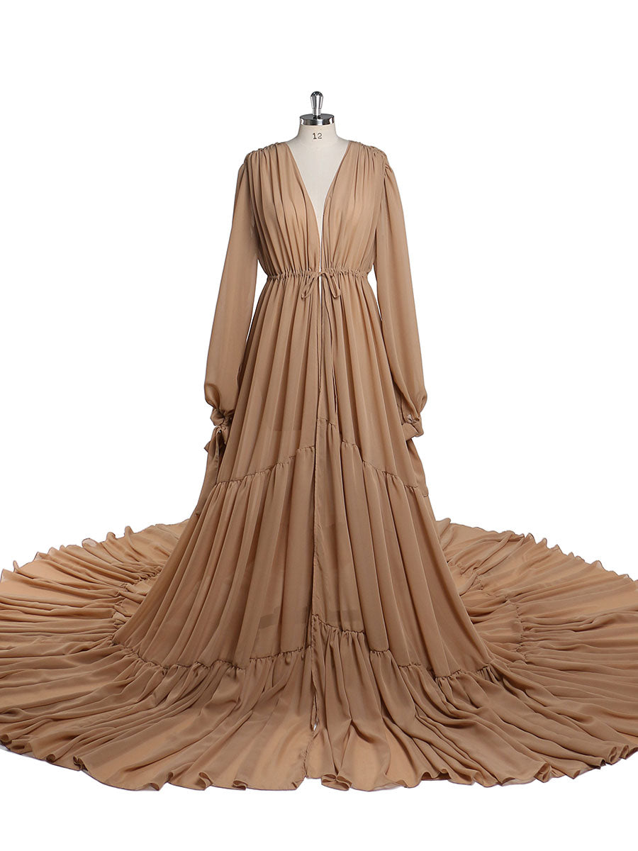 Chiffon Coffee Color Custom Plus Size Maternity Gown – yewendress