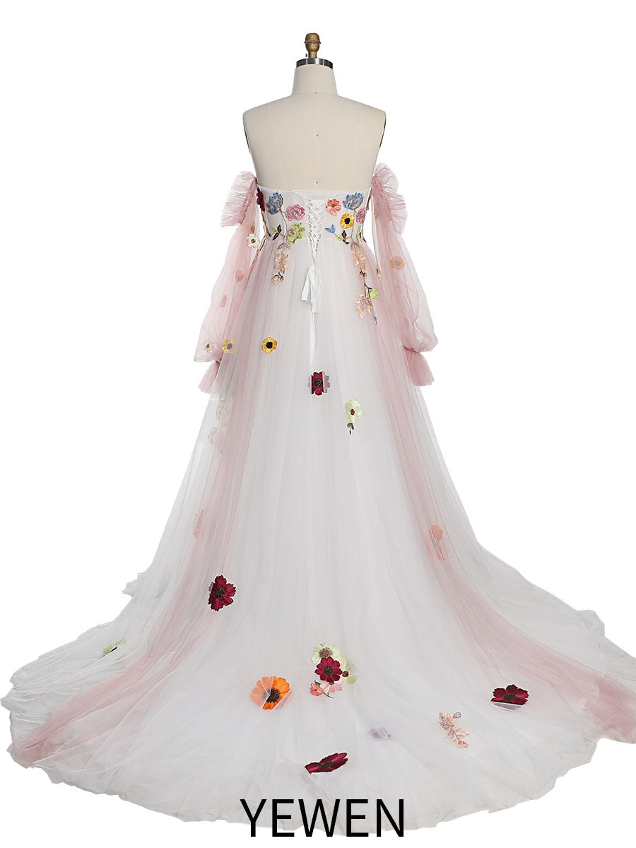 Luxury Embroidery Lace Tulle Dress Princess Colored Wedding Dress Fancy Photo Shoots Gowns YEWEN YW220817 16 / Picture Color Luxury Embroidery Lace Tulle Dress Princess Colored Wedding Dress Fancy Photo Shoots Gowns YEWEN YW220817 16 / Picture Color