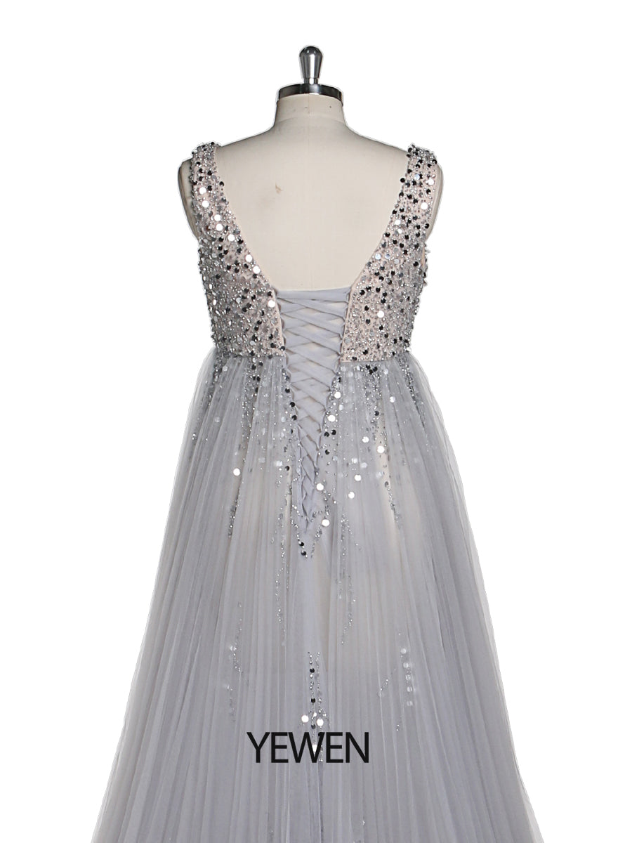 Sliver Beading Tulle Evening Gown Maternity Dress for Photoshoot 20W / Custom Color Sliver Beading Tulle Evening Gown Maternity Dress for Photoshoot 20W / Custom Color