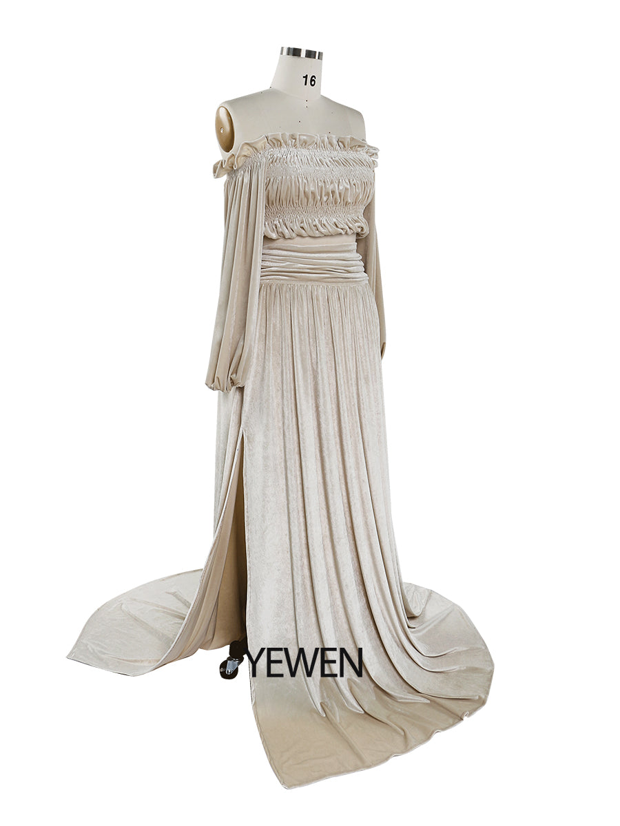Winter V Neck Velvet Evening Dress Long Sleeves Stretch Waist Side Sl 12 / Custom Color Winter V Neck Velvet Evening Dress Long Sleeves Stretch Waist Side Sl 12 / Custom Color