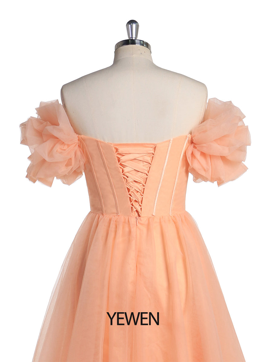 Short Sleeve Off Shoulder Peach Color Dress for Wedding YW21020 14 / N181 Short Sleeve Off Shoulder Peach Color Dress for Wedding YW21020 14 / N181