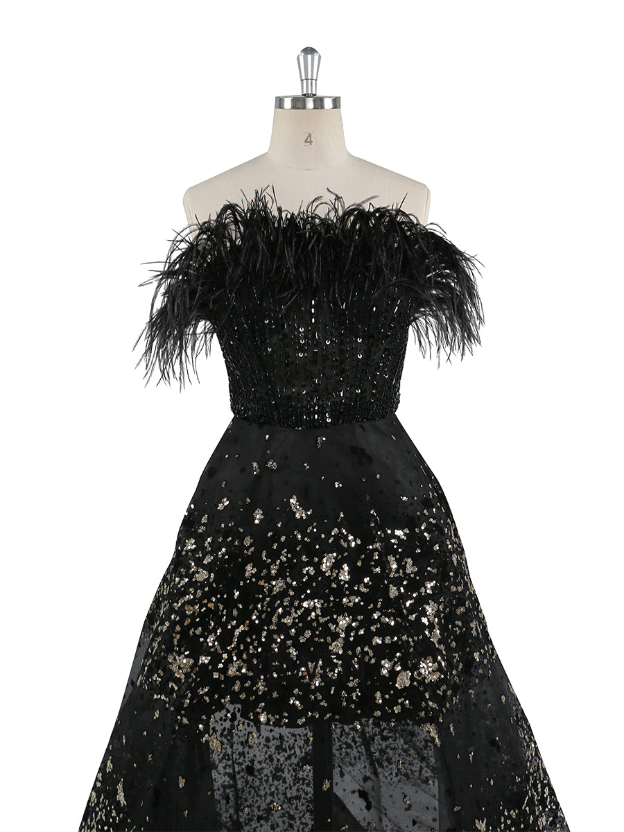 Black A-Line Sexy Evening Dresses Gowns Feather Beaded Luxury 2022 For Women Wedding Party yewendress Black A-Line Sexy Evening Dresses Gowns Feather Beaded Luxury 2022 For Women Wedding Party yewendress