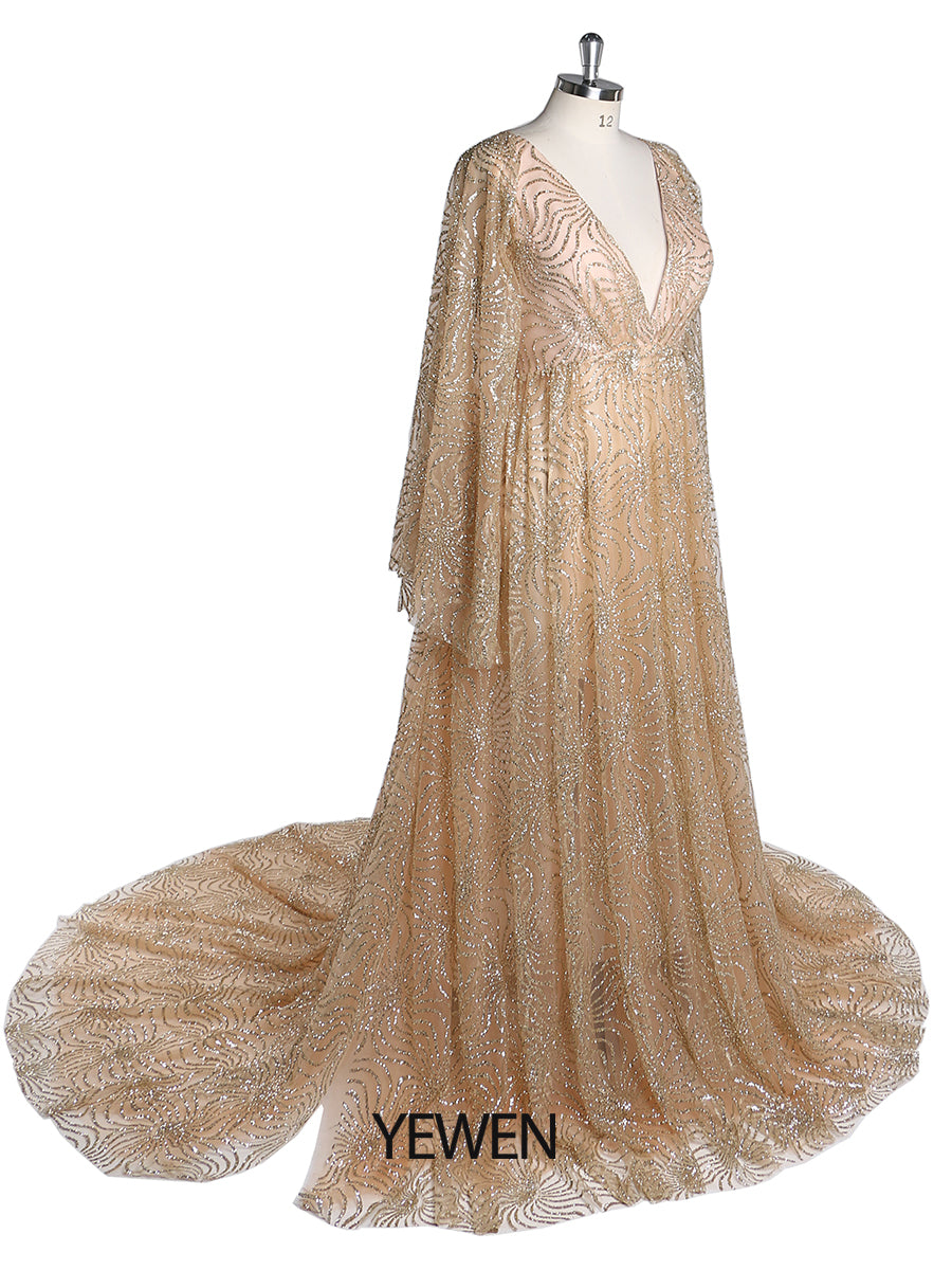 Gold Glitter Maternity Gowns for Photoshoot Adjustable Waist Pregnanc 12 / Champagne Gold Gold Glitter Maternity Gowns for Photoshoot Adjustable Waist Pregnanc 12 / Champagne Gold