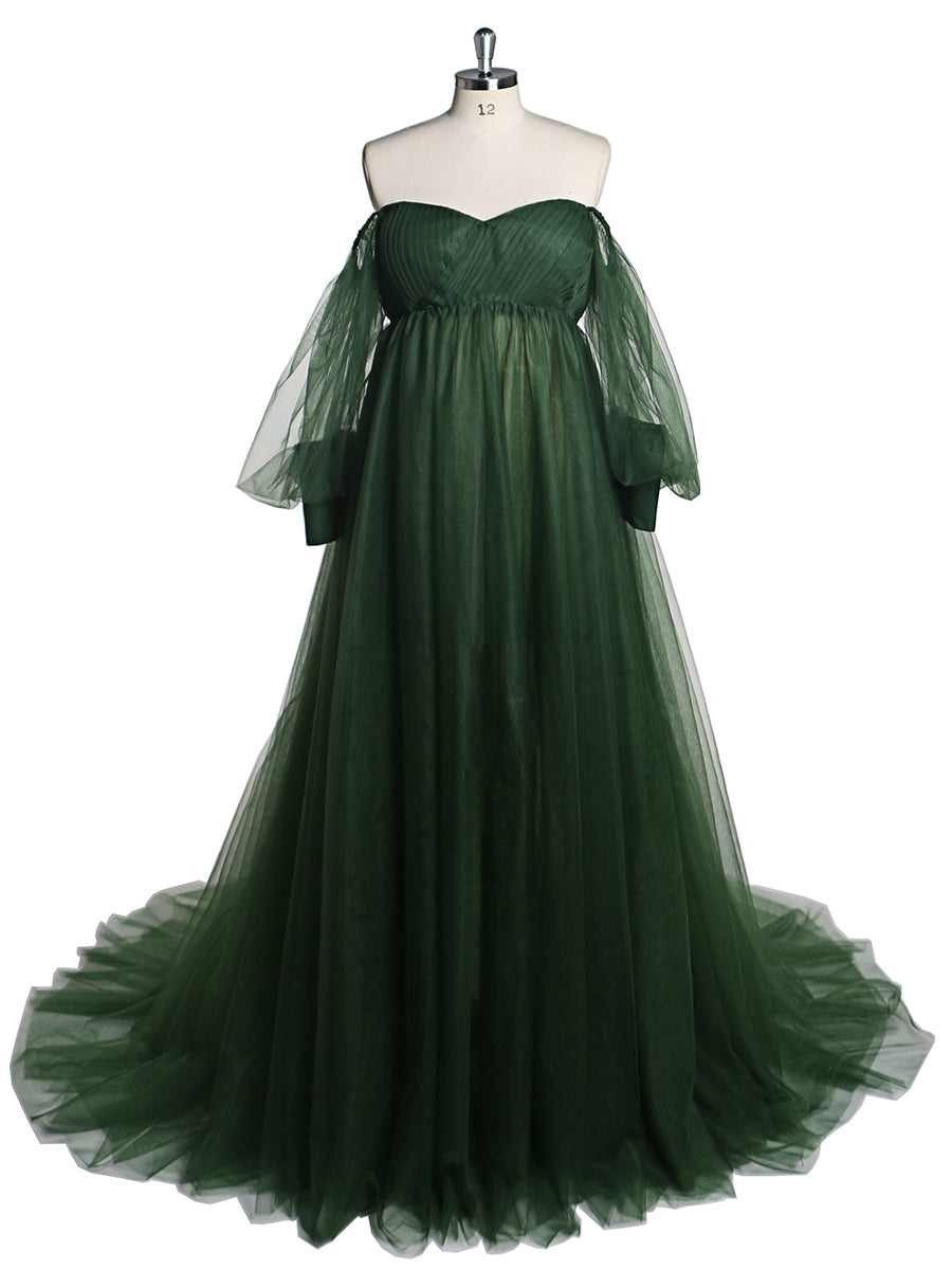 Tulle Off Shoulder Maternity Gowns for Photography Plus Size YW2109 24W / N109 Tulle Off Shoulder Maternity Gowns for Photography Plus Size YW2109 24W / N109