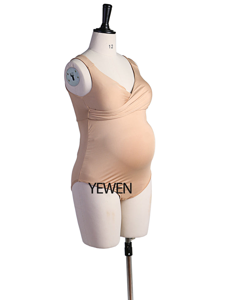 Custom Colors Double V Neck Stretchy Summer Maternity Photo Shooting Bodysuit Pregnant Woman Jumpsuit For Photography YEWEN