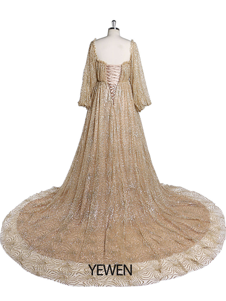 Champagne Gold Glitter Tulle Maternity Gowns for Photoshoot Lace Up P 16 / Champagne Gold Champagne Gold Glitter Tulle Maternity Gowns for Photoshoot Lace Up P 16 / Champagne Gold