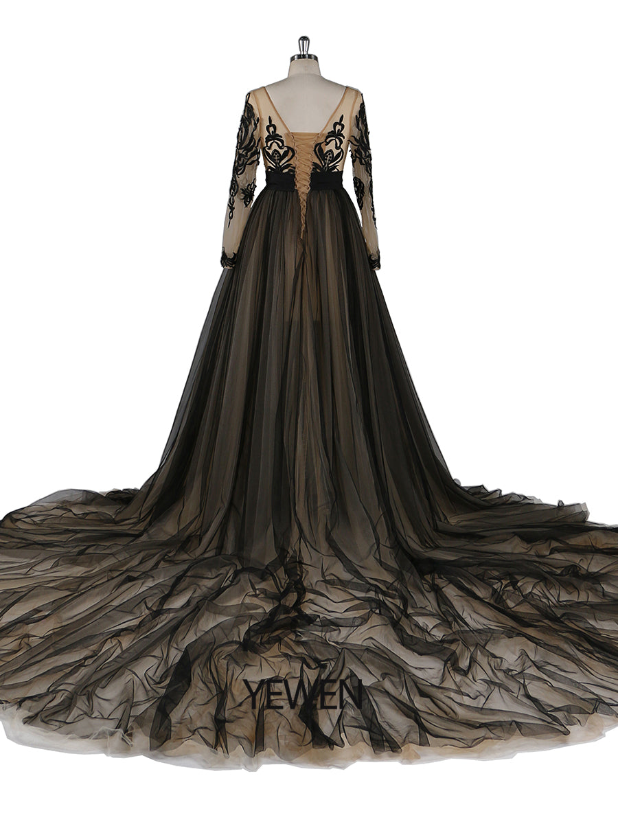 Long Sleeves Evening Dress 1M Train Lace Plus Size Maternity Dress for Photo Shoot YW21024 16 / Black Long Sleeves Evening Dress 1M Train Lace Plus Size Maternity Dress for Photo Shoot YW21024 16 / Black