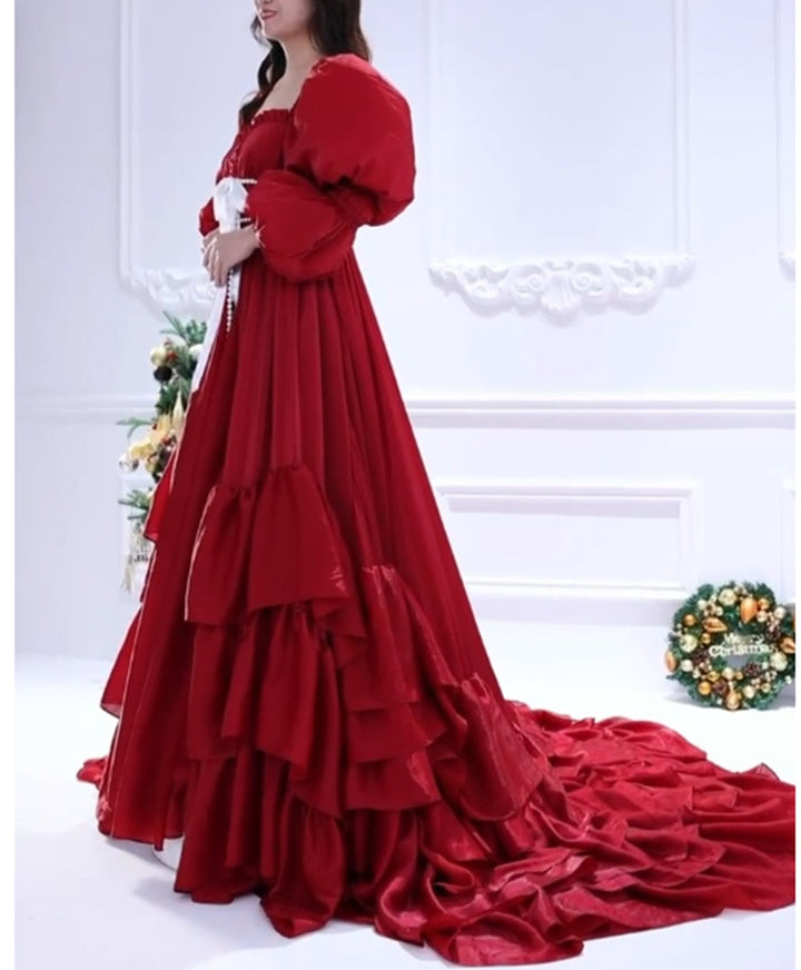 Romantic red fairy dress styled for Christmas holiday parties and festive photography