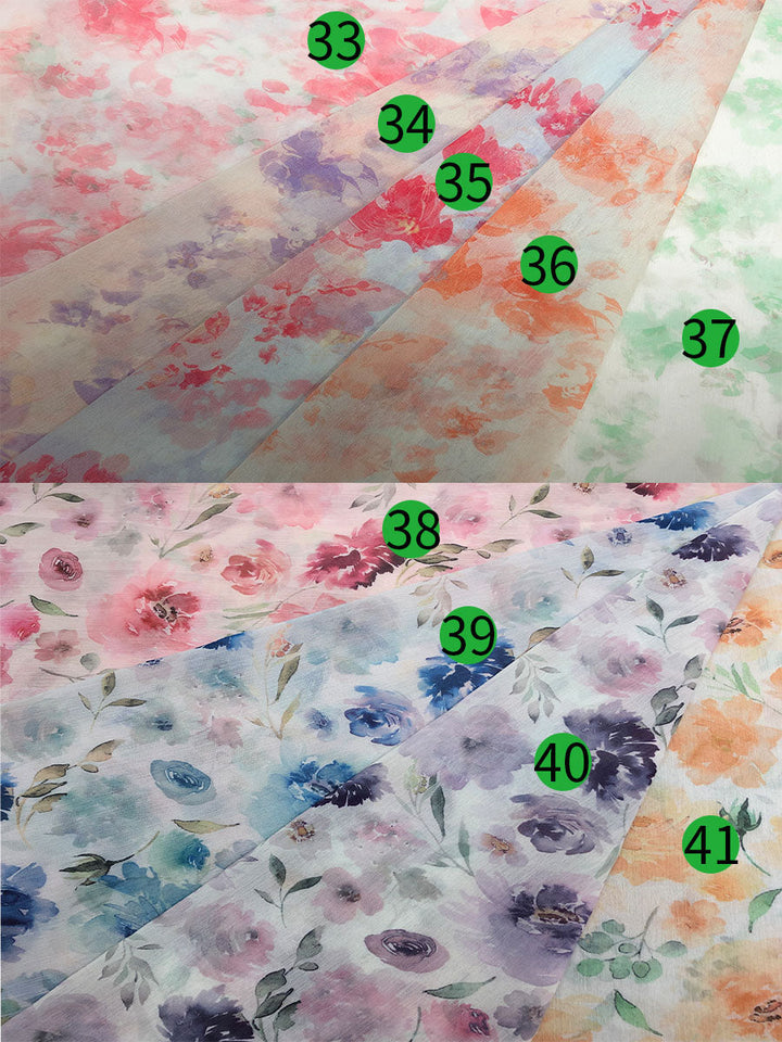 Custom colors for flowing floral photoshoot dress captured in motion showing chiffon fabric movement and elegant silhouette