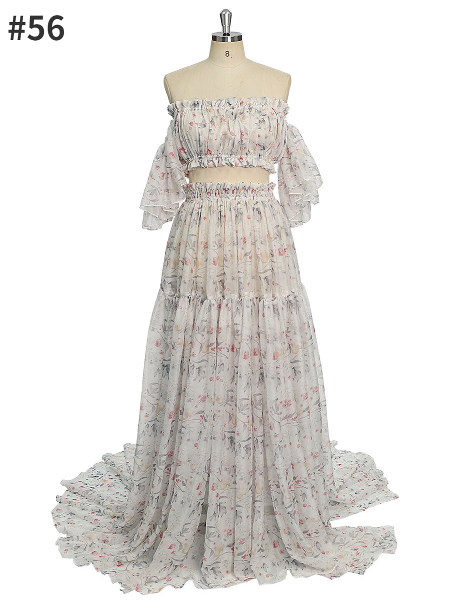 Lifestyle real shot of floral photoshoot dress designed for photo shoot, portraits, and outdoor photography sessions