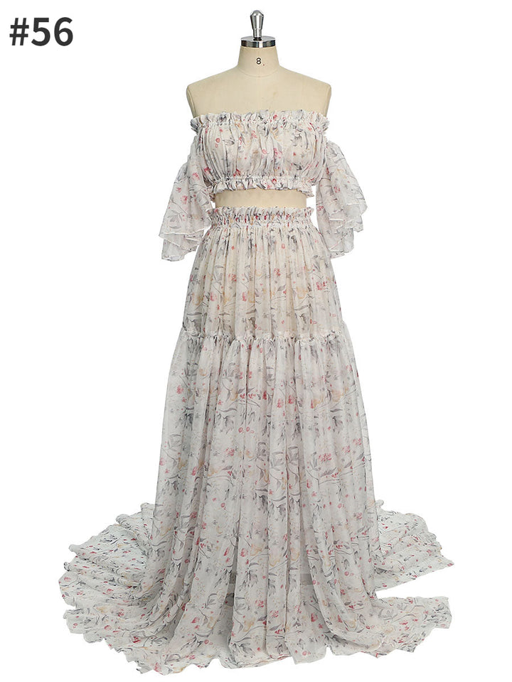 Lifestyle real shot of floral photoshoot dress designed for photo shoot, portraits, and outdoor photography sessions