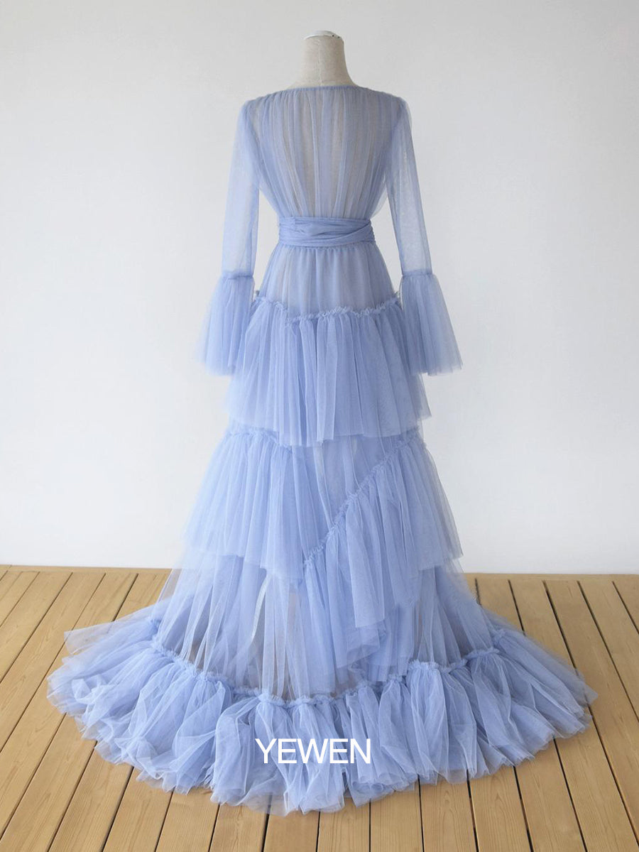 Sexy Plus Size Bow See Through Bell Sleeve Blue Maternity Dress 10 / Black Sexy Plus Size Bow See Through Bell Sleeve Blue Maternity Dress 10 / Black