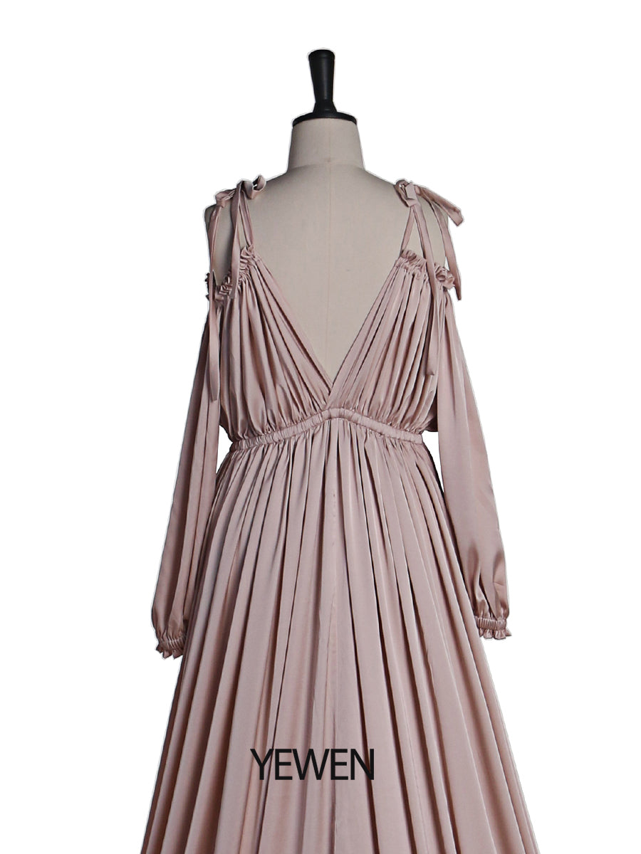 Back view of shoulderless maternity photoshoot dress designed for elegant pregnancy photography