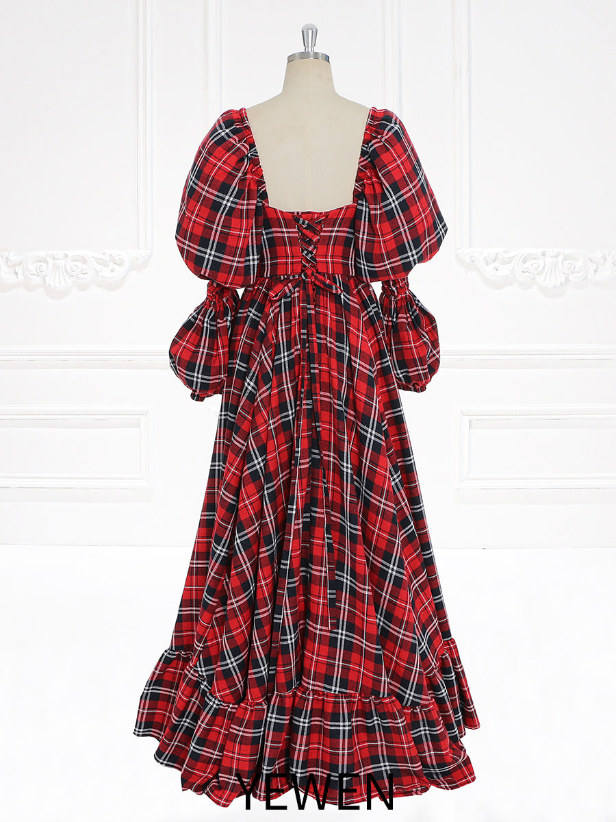 Personalized Plaid Christmas Dress Vintage Style Prom Dress Photo Shoot Dresses 20W / Picture Color