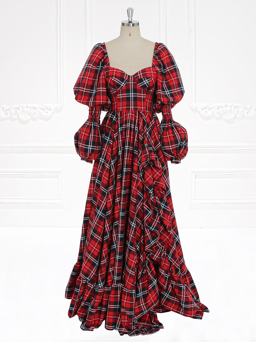 Personalized Plaid Christmas Dress Vintage Style Prom Dress Photo Shoot Dresses 20W / Picture Color