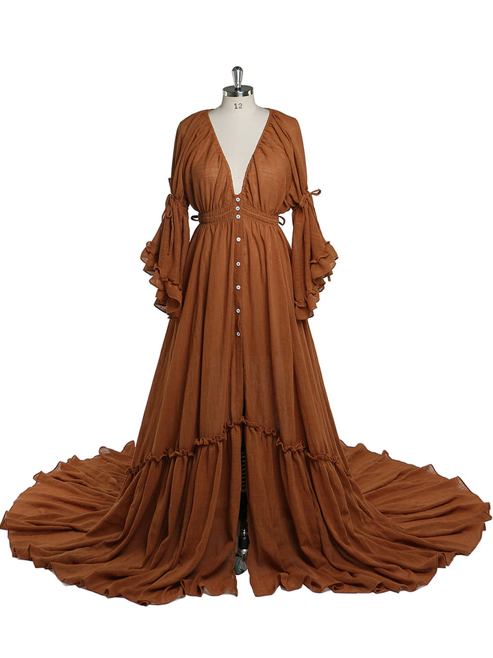 Elegant V neck photography dress designed for evening maternity and baby shower photoshoots