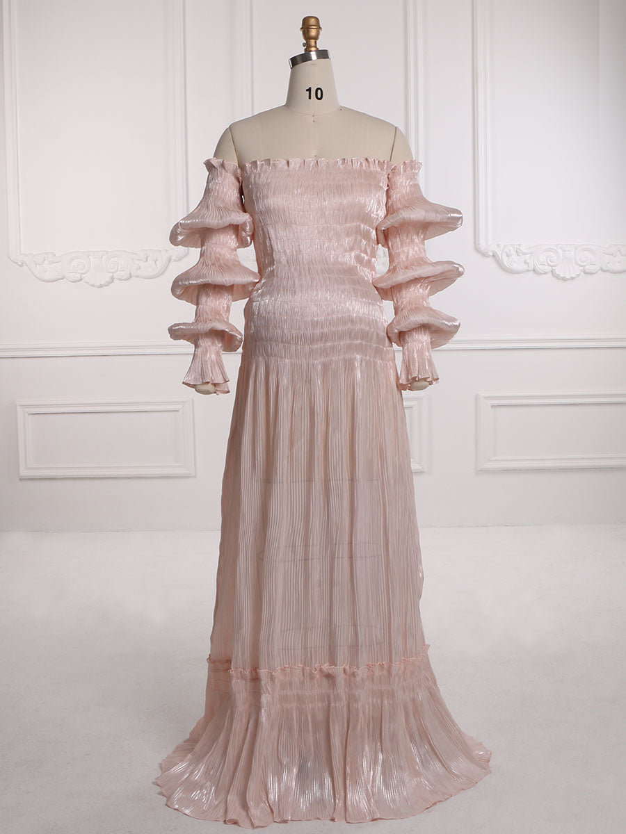 Real product photo of pleated maternity dress designed for pregnant women and maternity photography