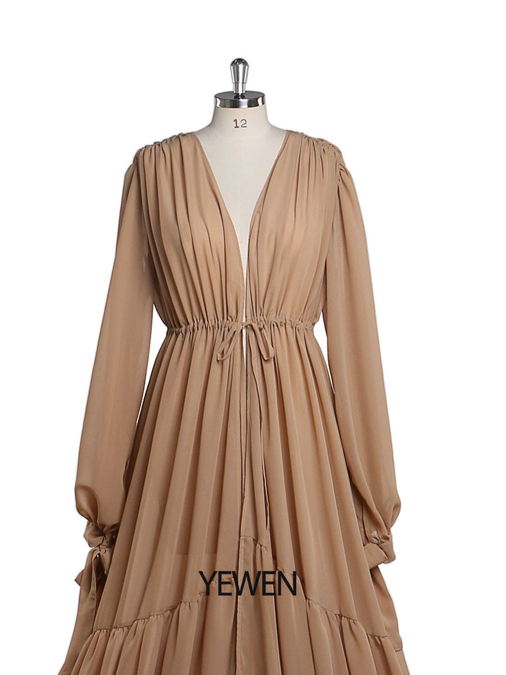 Close-up of soft chiffon fabric on plus size maternity photoshoot dress showing lightweight and breathable texture