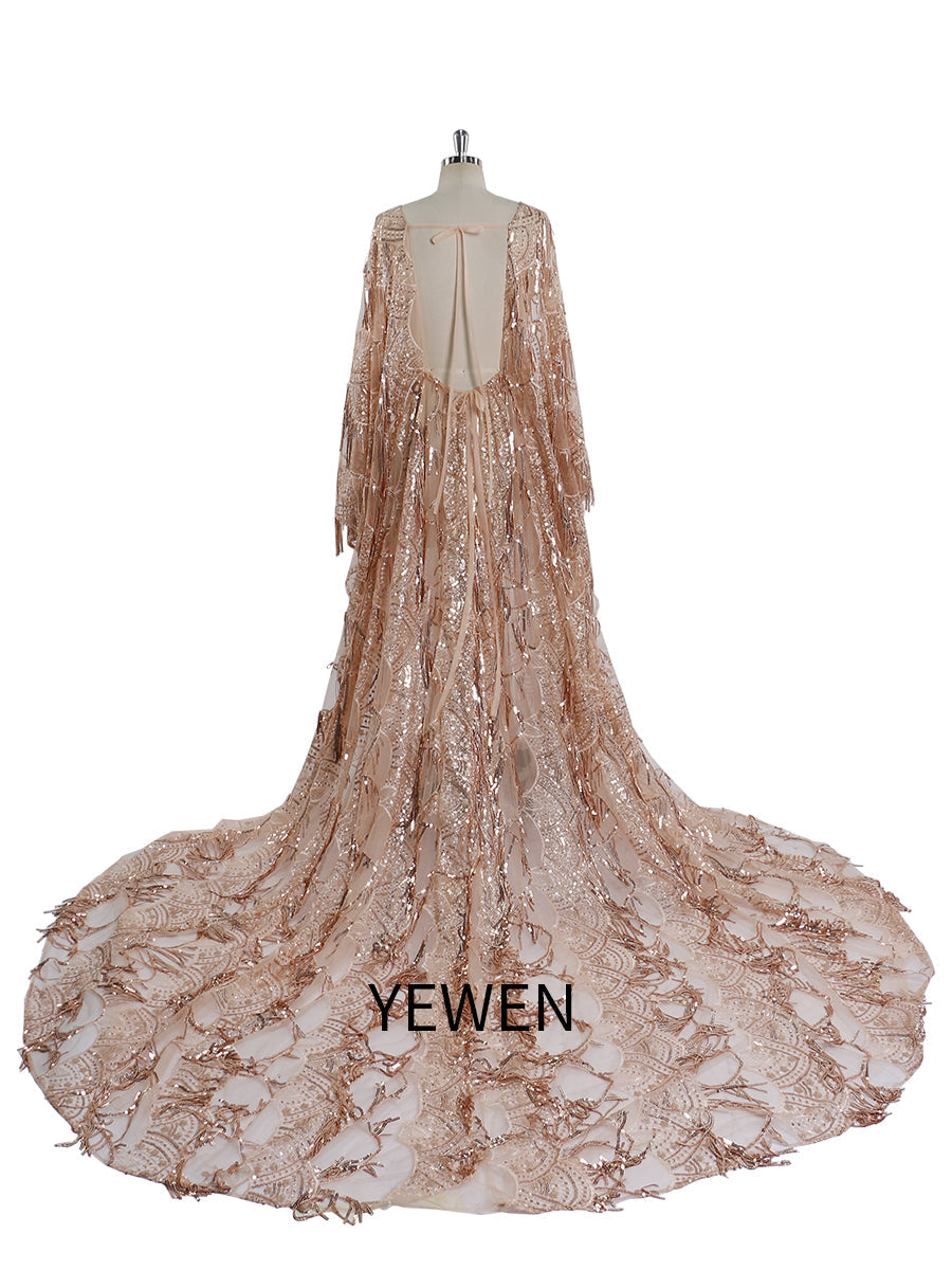 Back view of sequin maternity dress designed for baby shower and maternity photo shoot with adjustable waist fit