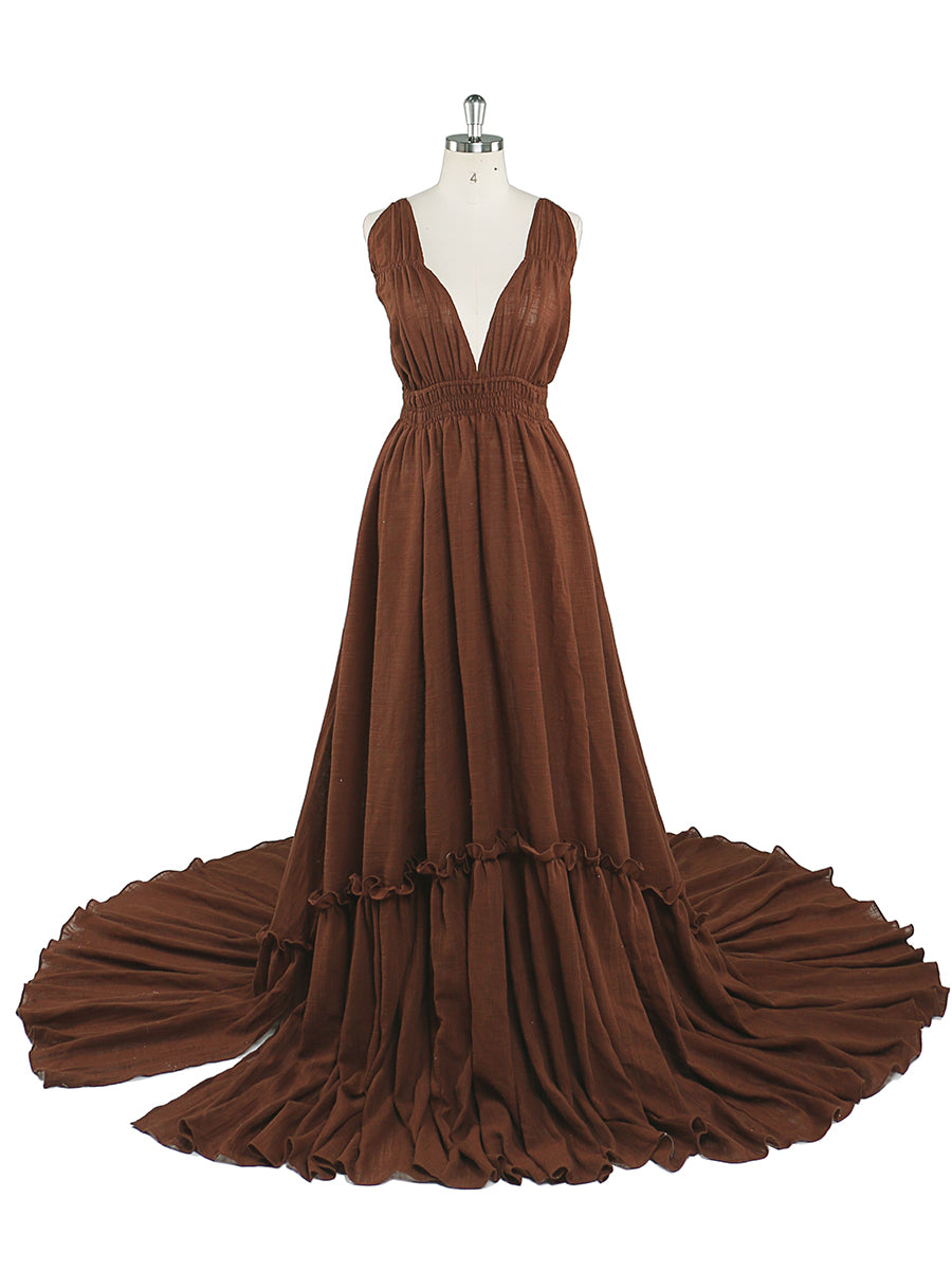 Elegant V neck photography dress with stretch waist designed for maternity baby shower and evening photoshoot styling